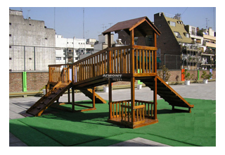 Juegos Infantiles en Madera - Torre americana con puente fijo y escalera